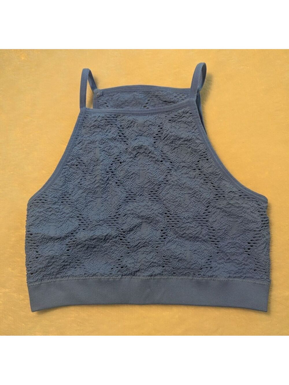 Blue Lace Knit Crop Top with Adjustable Straps